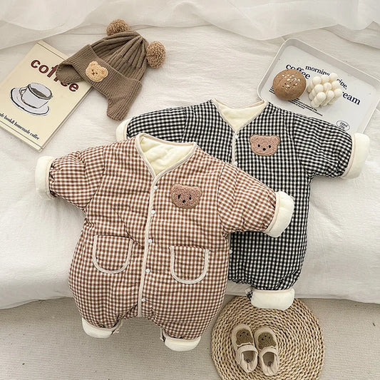 Plaid Teddy Baby Romper