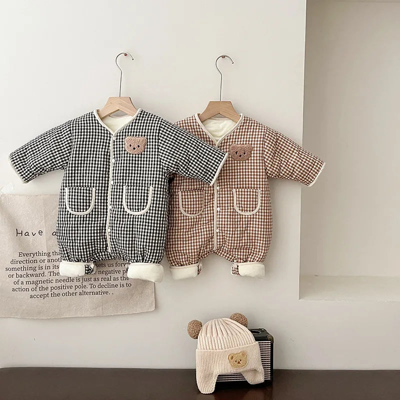 Plaid Teddy Baby Romper